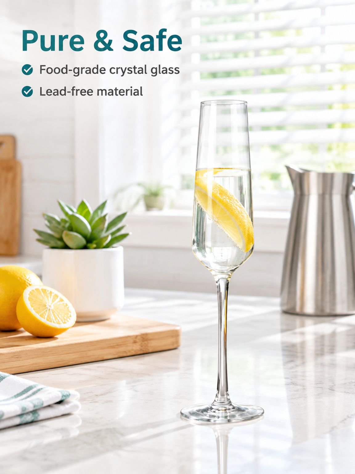 Crystal sparkling wine glass with refined goblet design