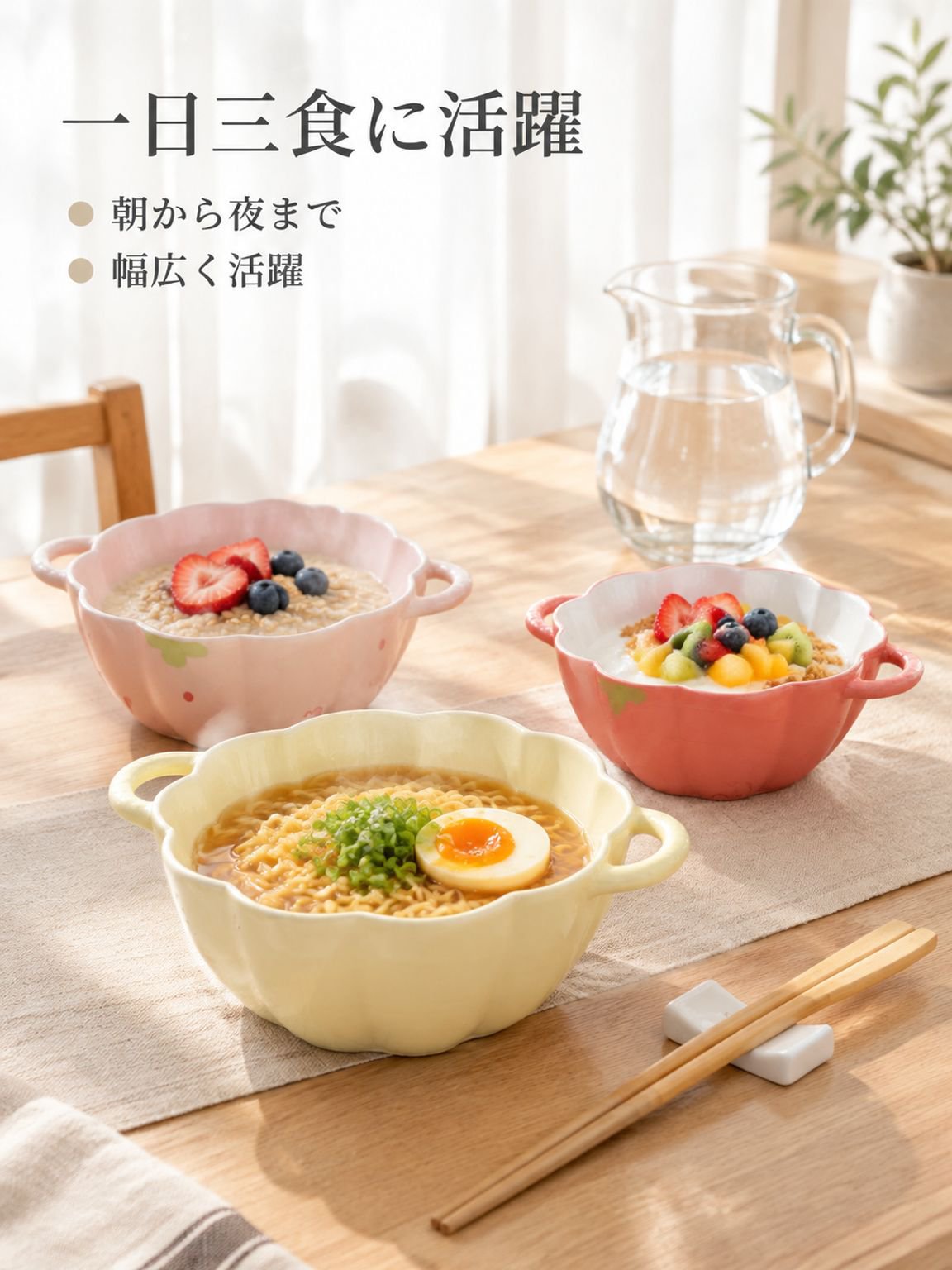 両手付き陶磁器ボウル