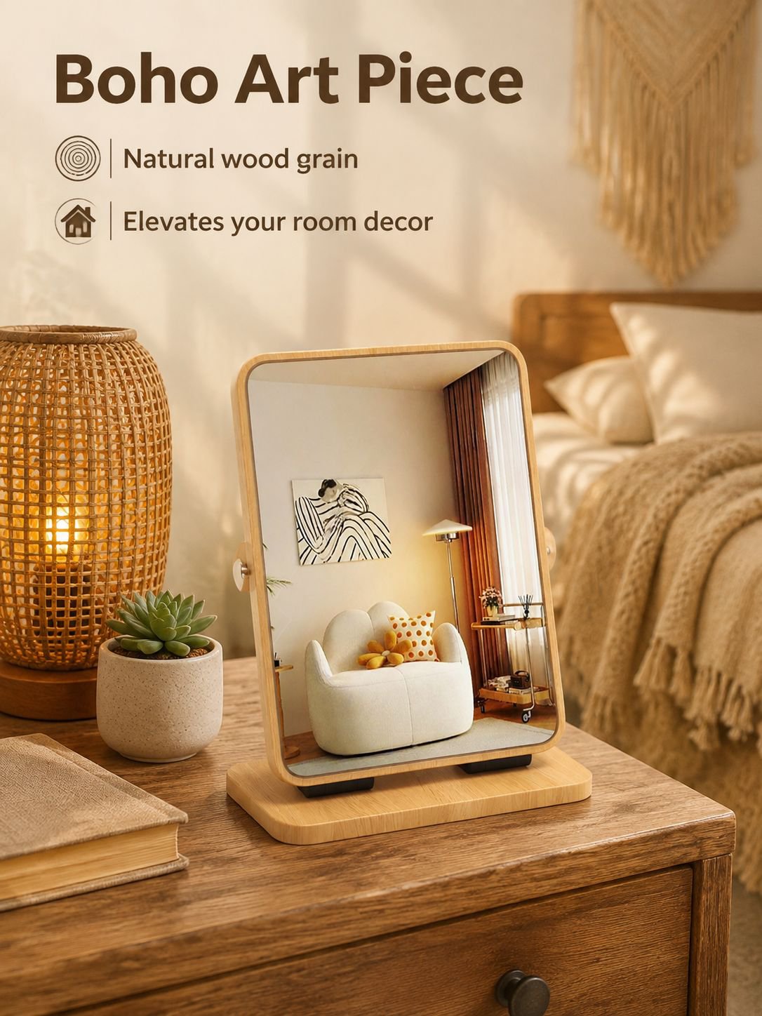 Foldable makeup table mirror displayed on a vanity