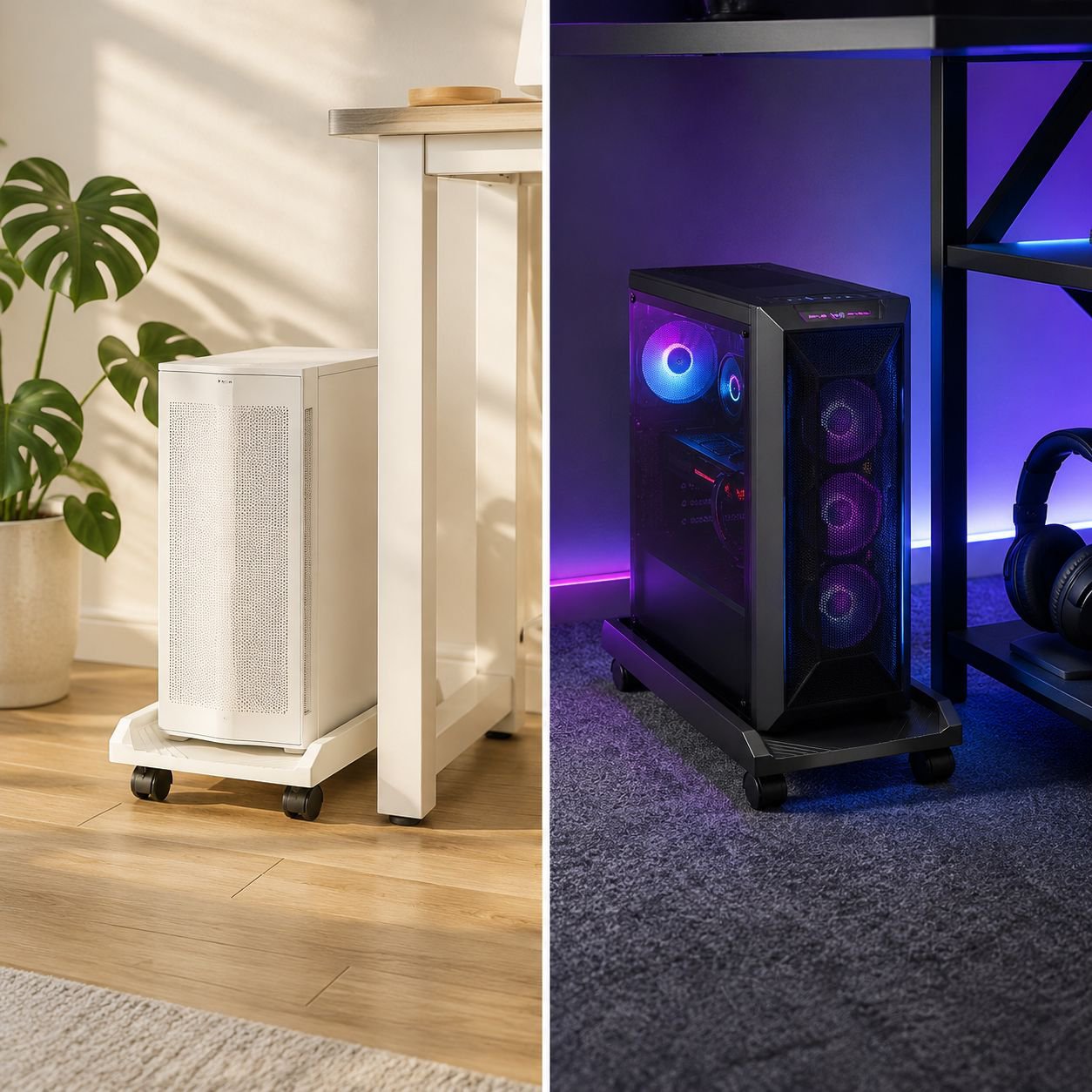 Compact computer and printer stand saving space in a small room