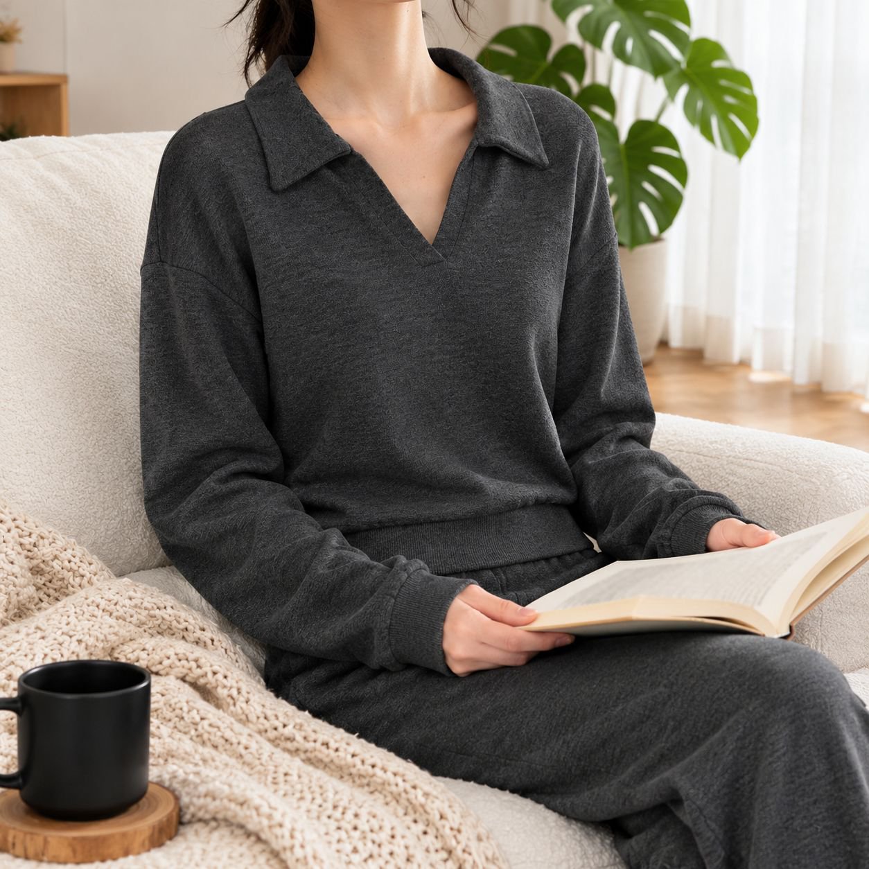 여성 봄가을겨울 카라 긴팔 티셔츠 데일리 보온 이너웨어