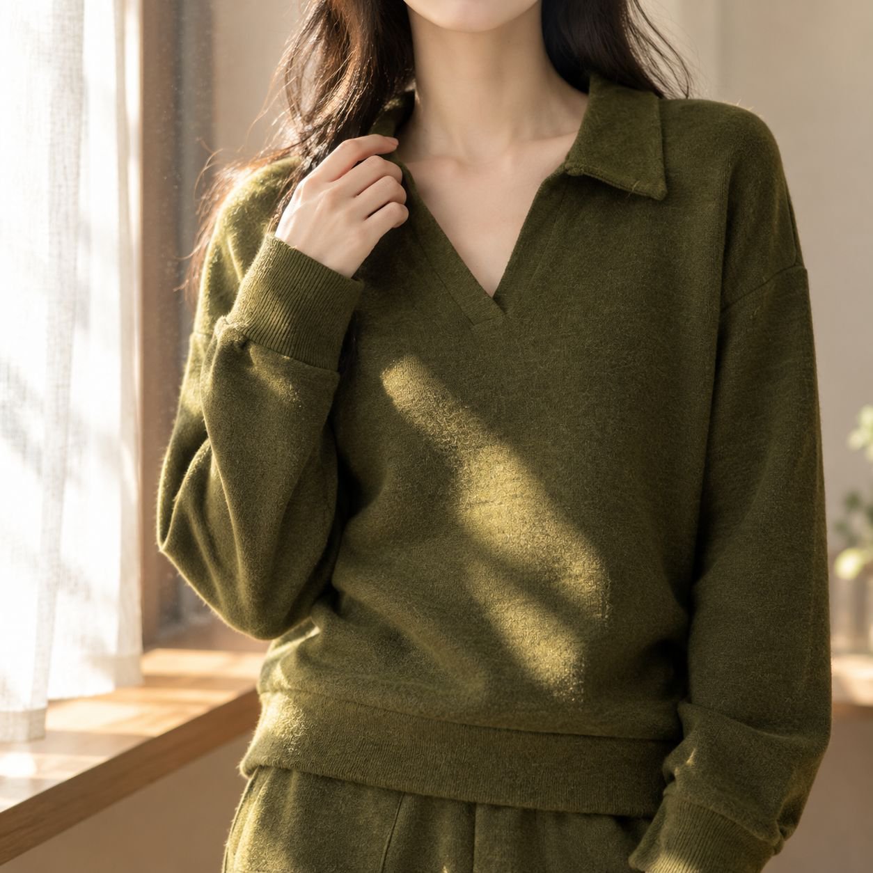 여성 봄가을겨울 카라 긴팔 티셔츠 데일리 보온 이너웨어