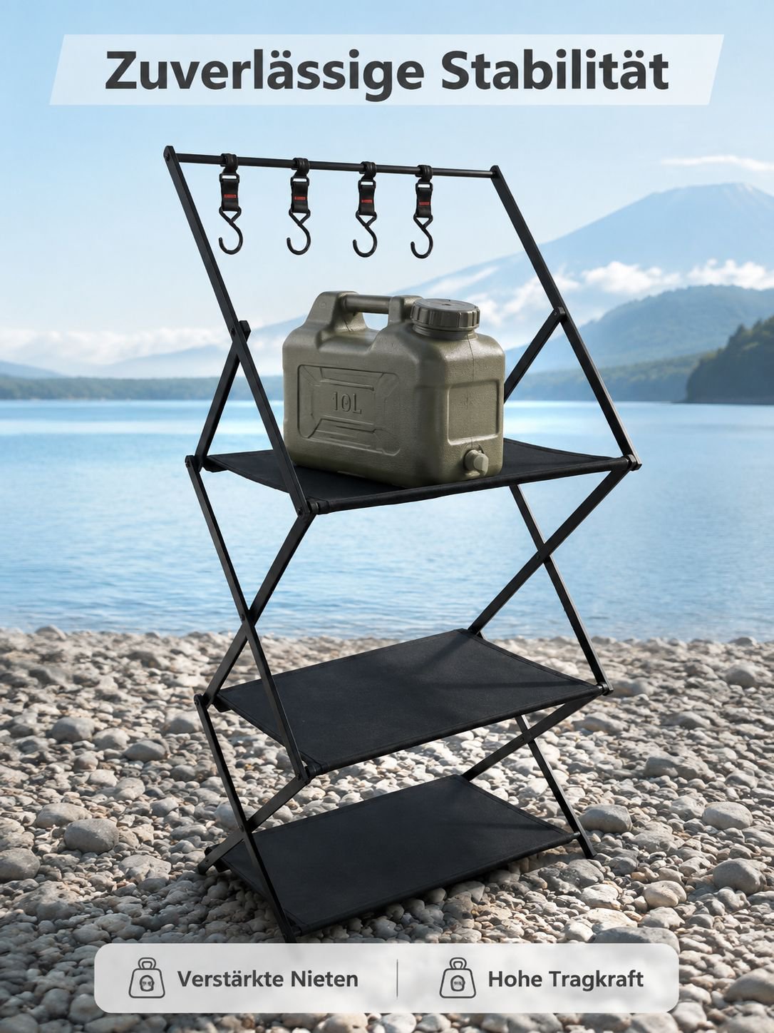 Camping Regal mit mehreren Ebenen, einfach zu montieren