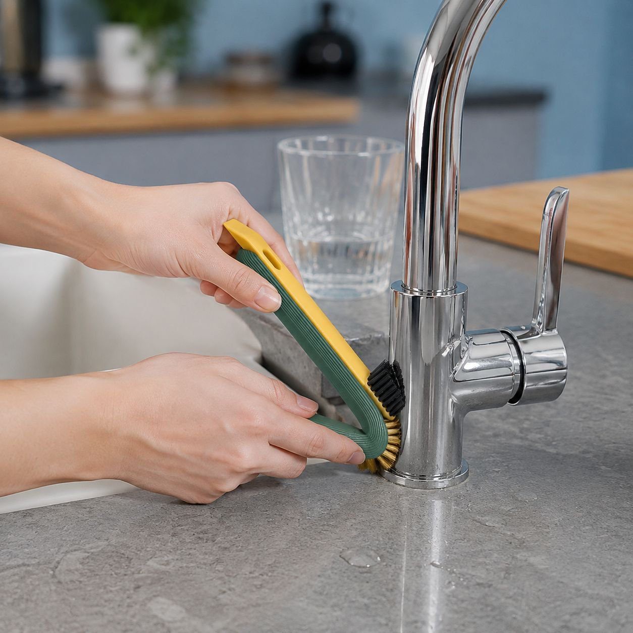 Durable bristles and integrated scraper of kitchen cleaning brush