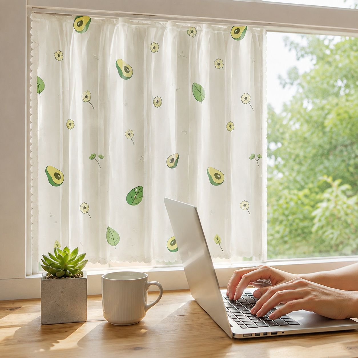 Breathable Windproof Tulle Curtain No Drilling Velcro Cute Curtain