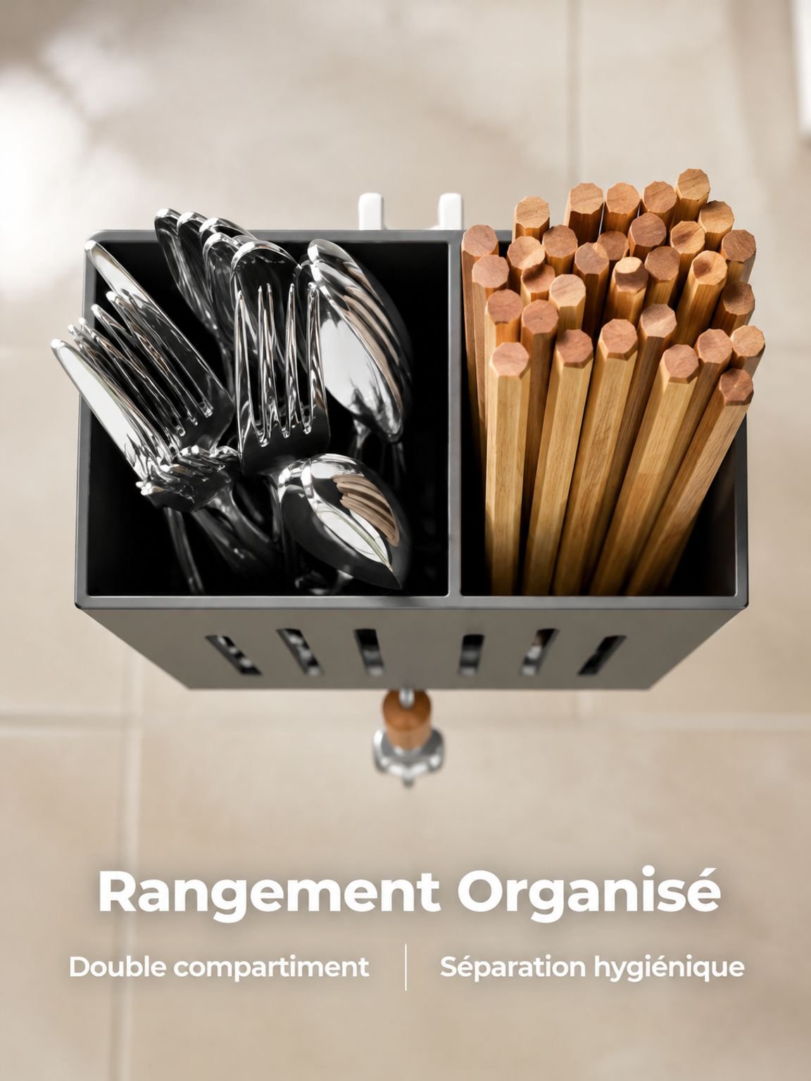 Organisateur mural de cuisine pour couverts et ustensiles