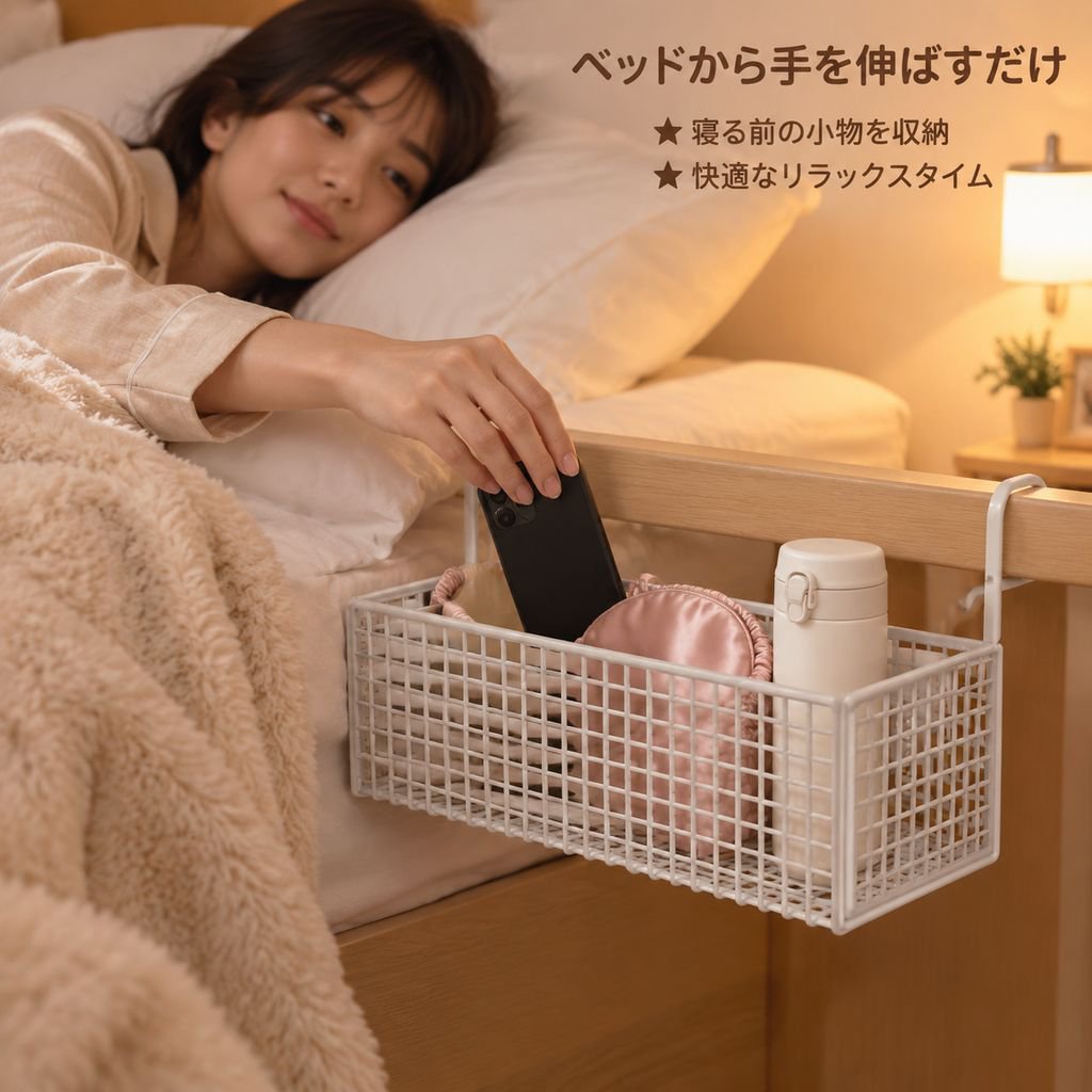 寮用ベッドサイド吊りバスケット収納ラック