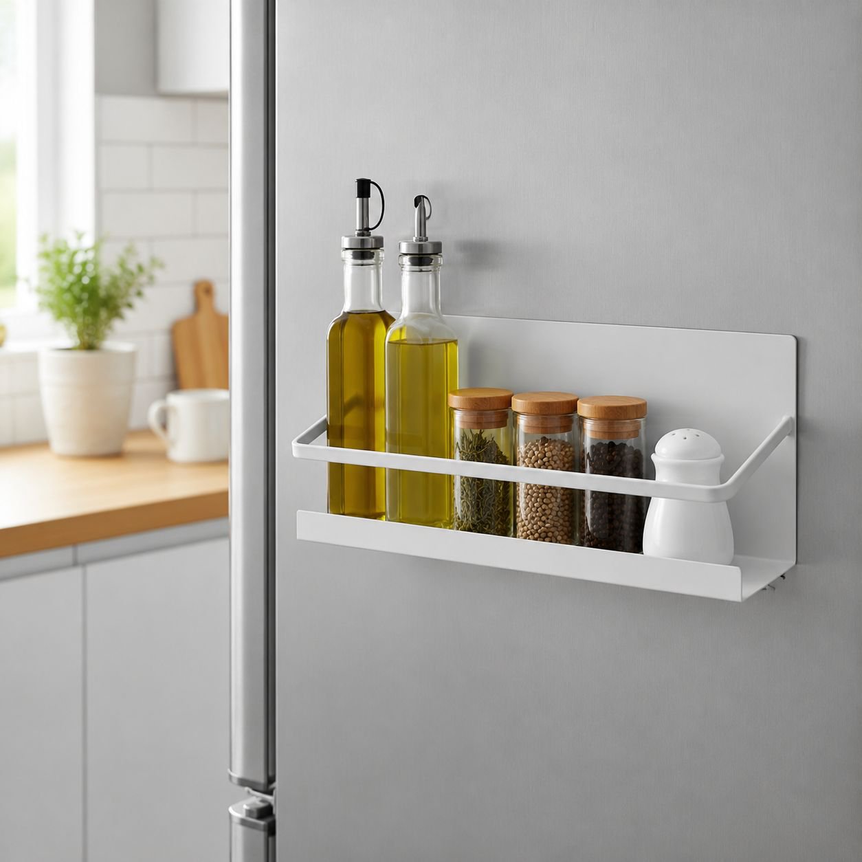 Magnetic shelf for refrigerator side
