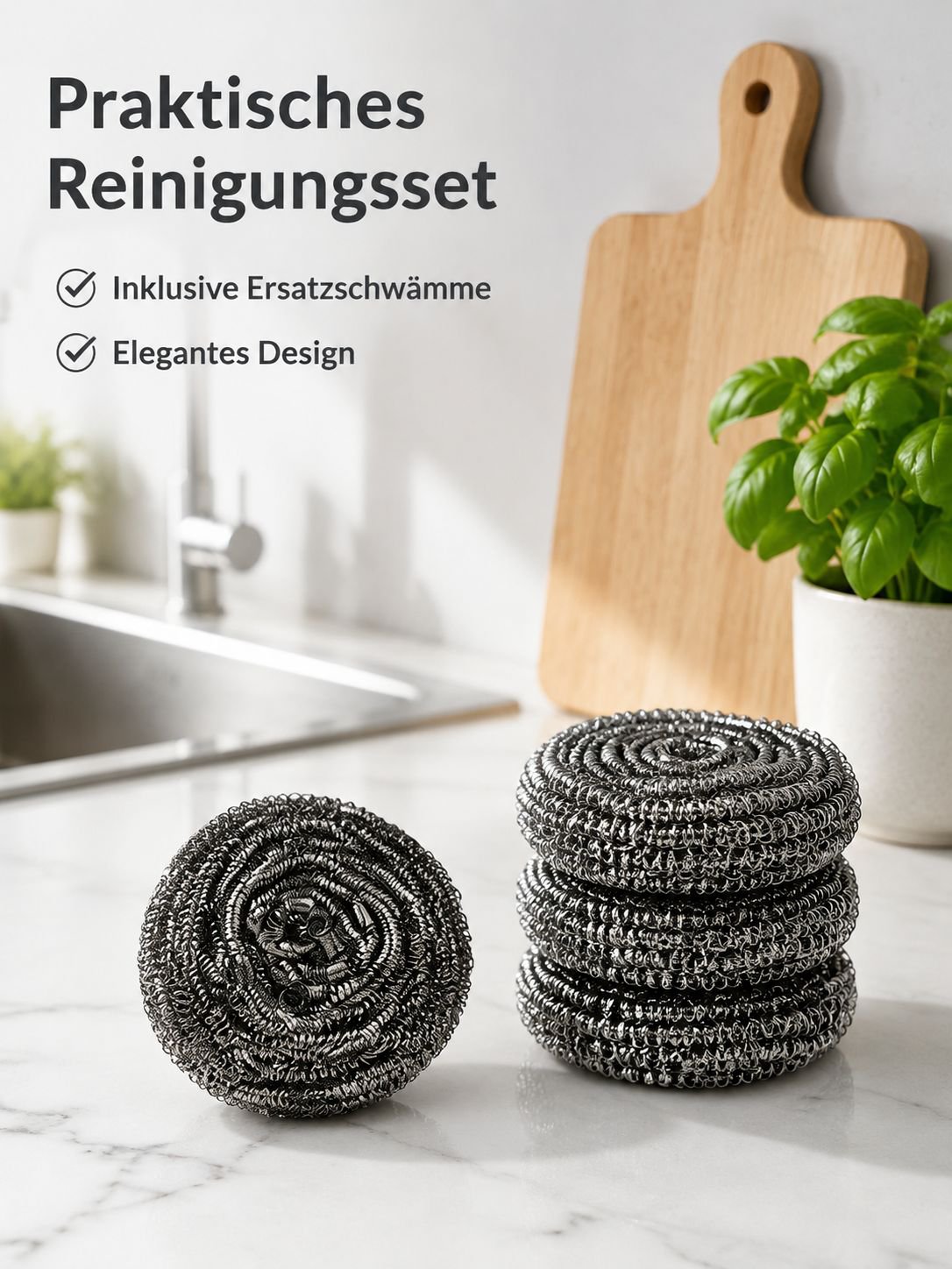 Spülbürste mit auswechselbarem Stahlschwamm, 30er Bulk-Pack, großes Reinigungsset