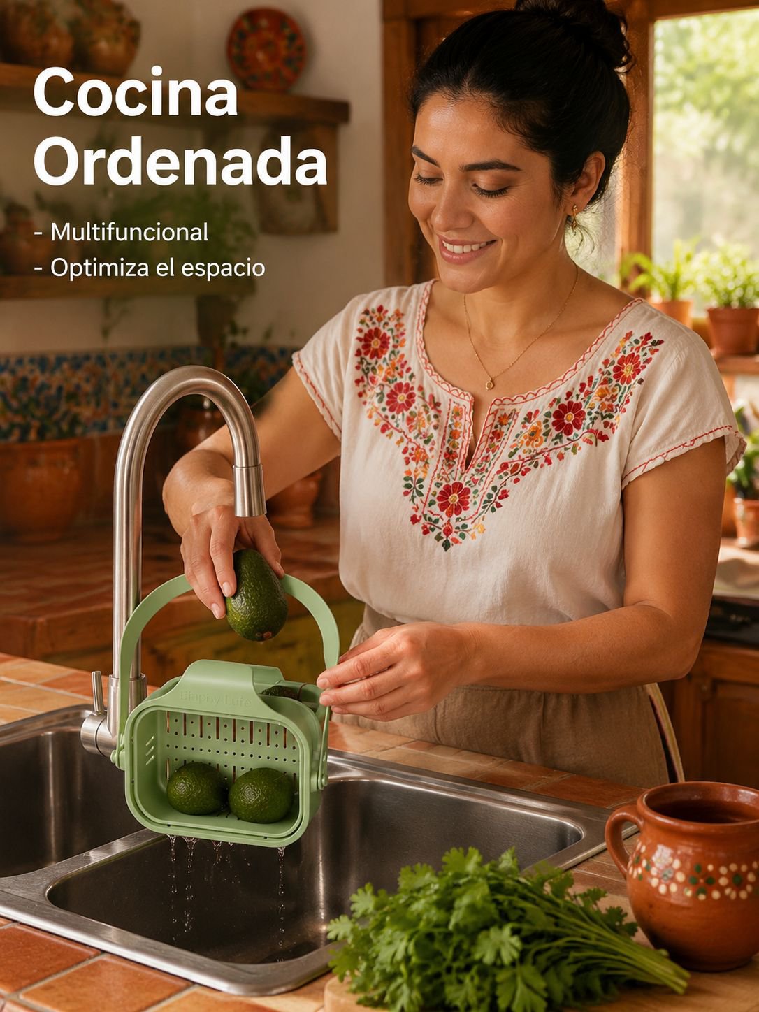 Cesta de drenaje plegable y extensible para grifo de cocina, colgable y escurridor