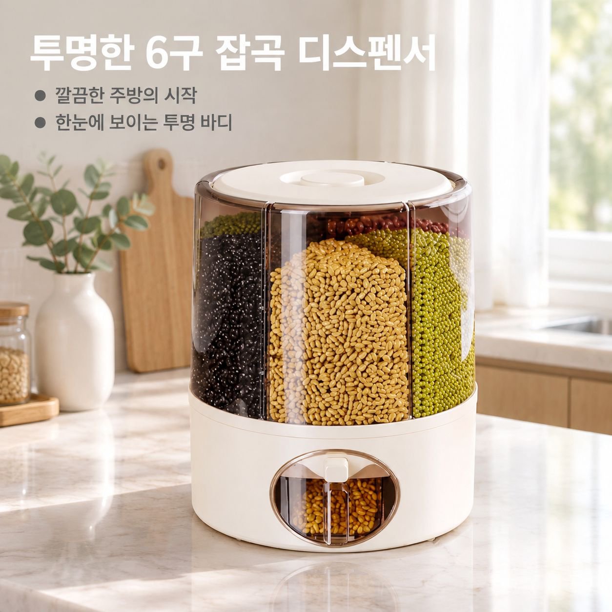 회전식 칸막이 쌀 디스펜서 (해충 및 습기 차단)