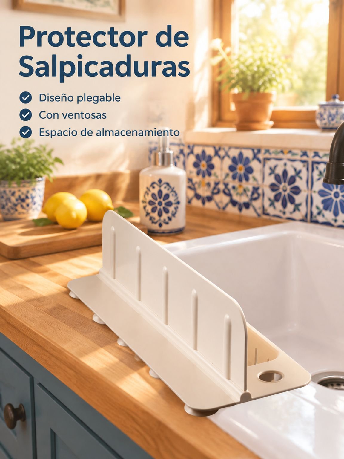 Panel plegable de protección contra salpicaduras para fregadero