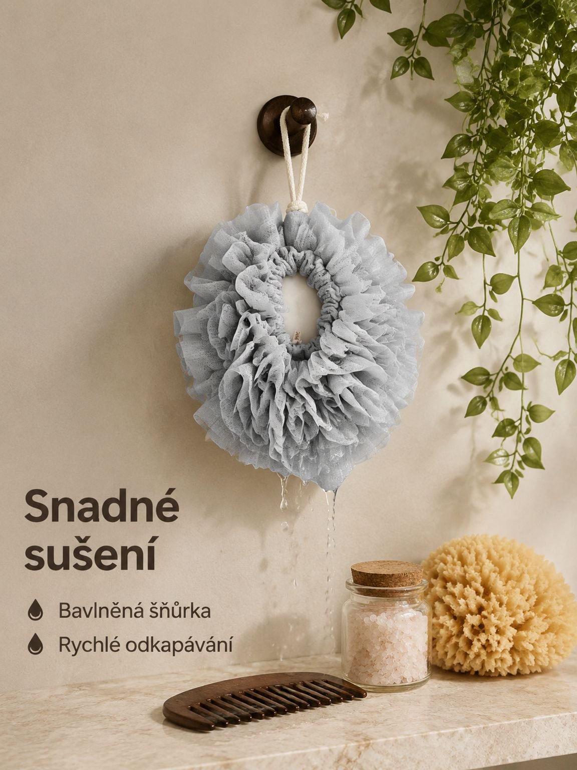 Síťka na výrobu pěny do koupele s provázkem