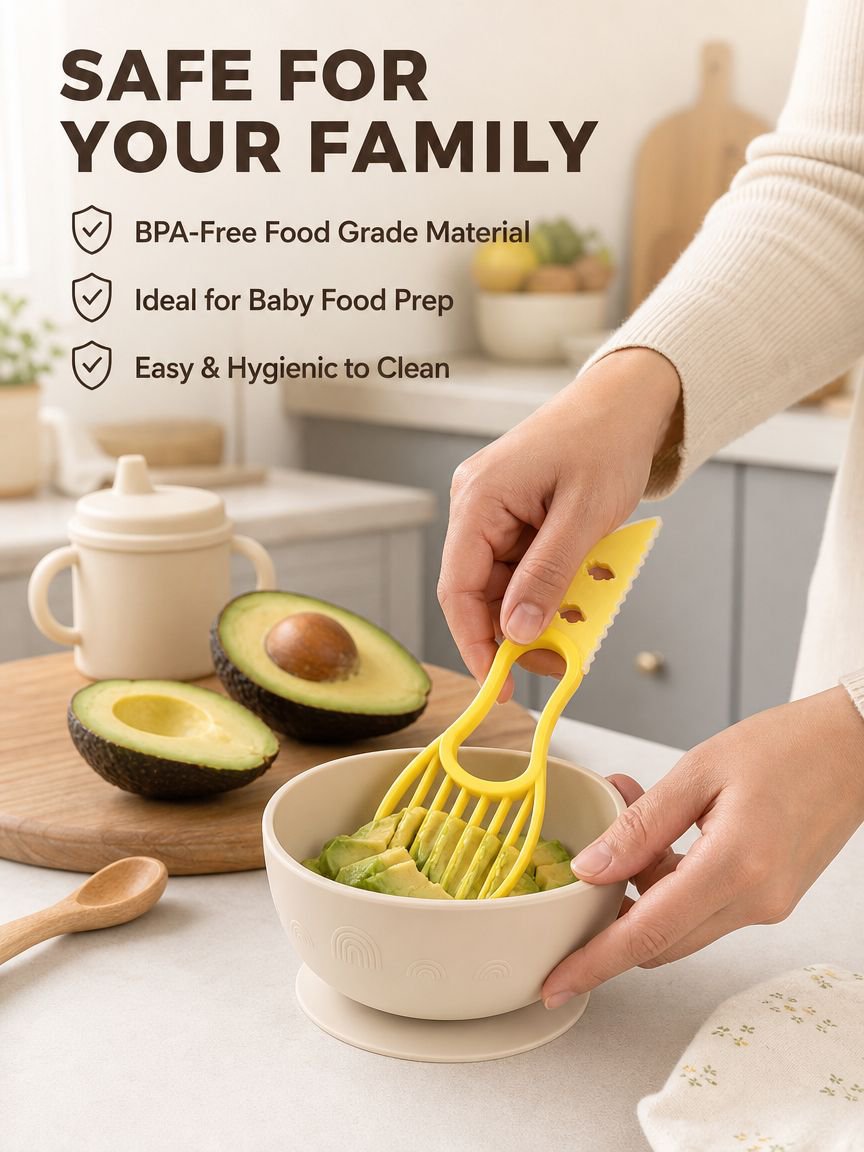 Close-up of avocado tool separating pit