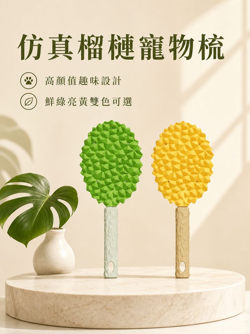 榴槤外觀寵物梳理脫毛刷