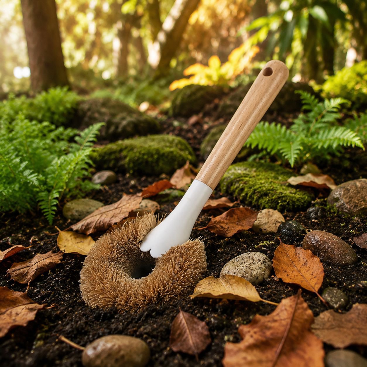 Close-up of coconut fiber bristles for gentle scrubbing