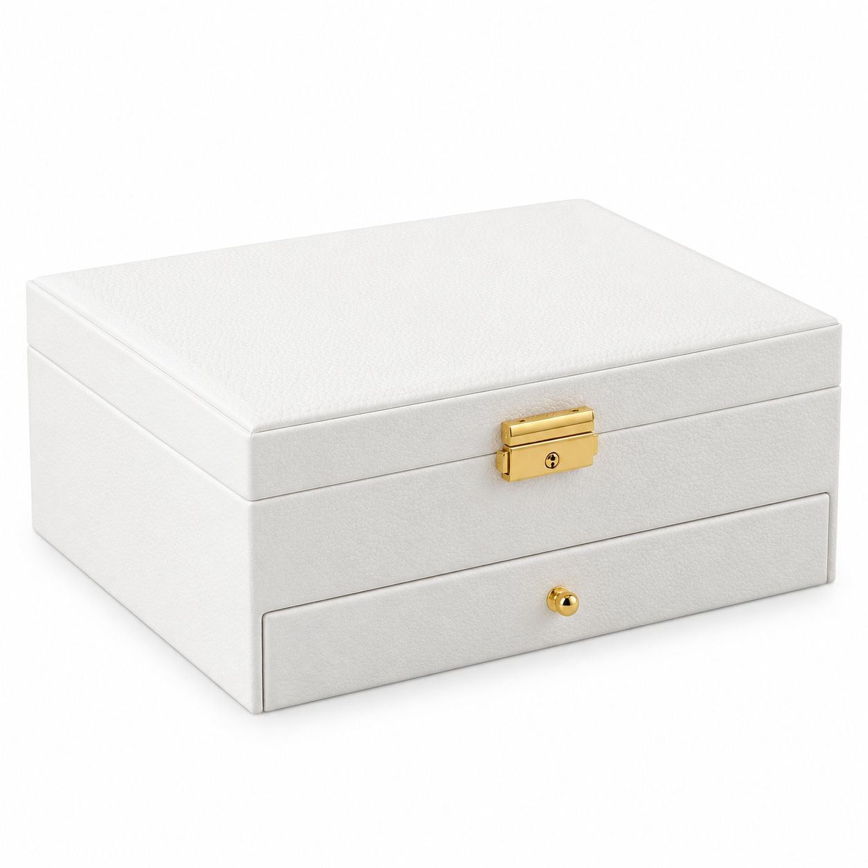 Portable Double-Layer Drawer Leather Jewelry Box, Luxury Earring Organizer with Lock