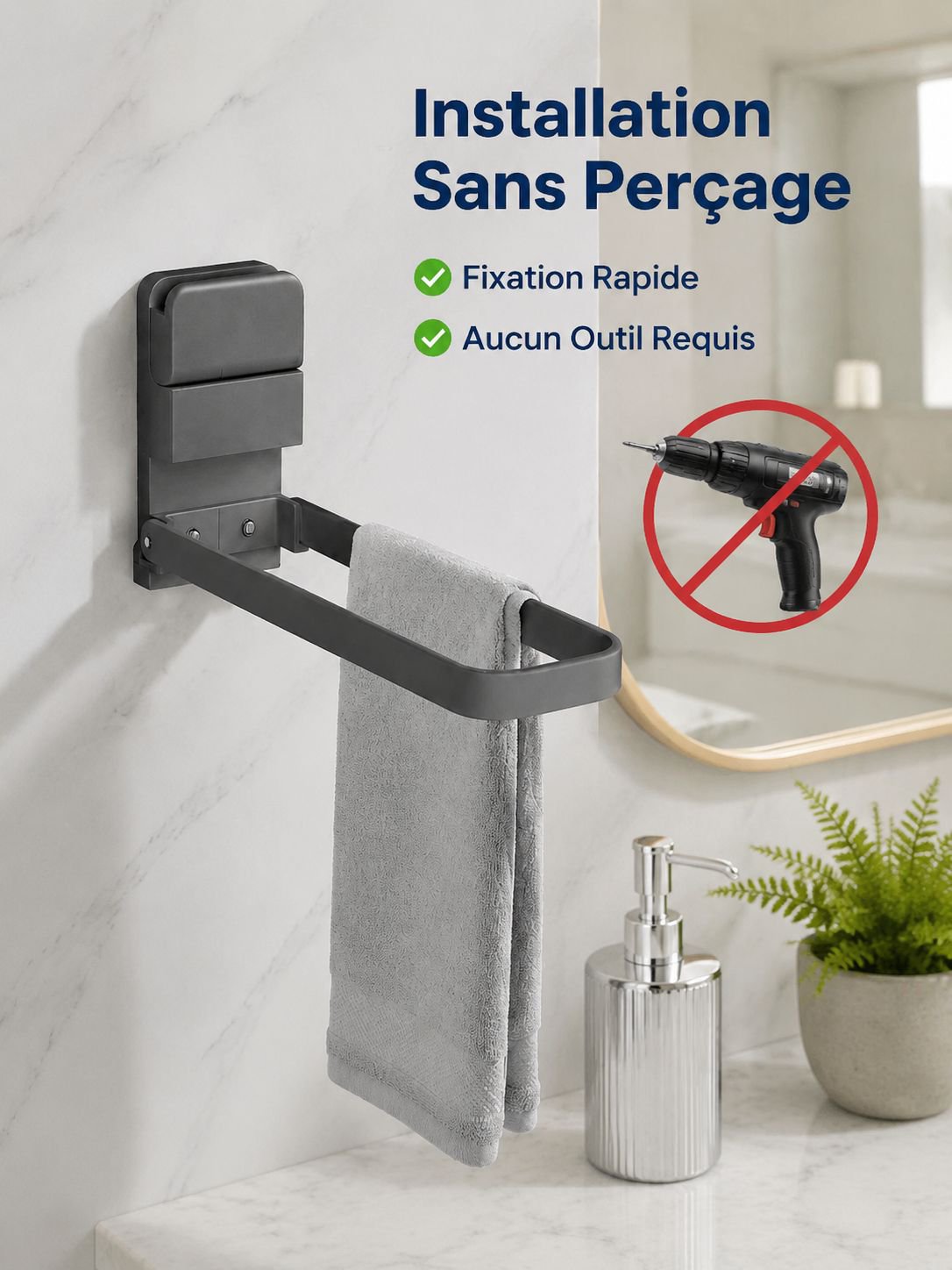 Porte-serviettes mural à ventouses (sans perçage)