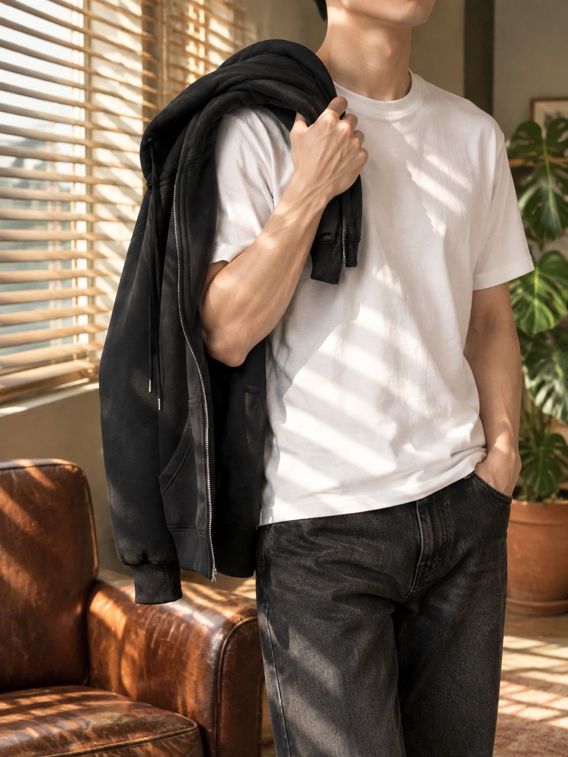 Close-up of hoodie and zipper details
