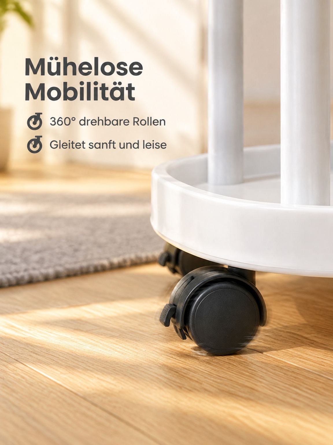 Mobiler Beistelltisch aus Kunststoff / Rollwagen für Schlaf- und Wohnzimmer