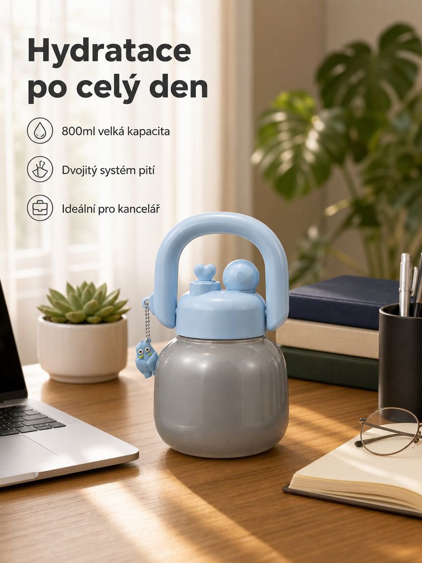 Dvouúčelový velkoobjemový hrnek s brčkem a držadlem