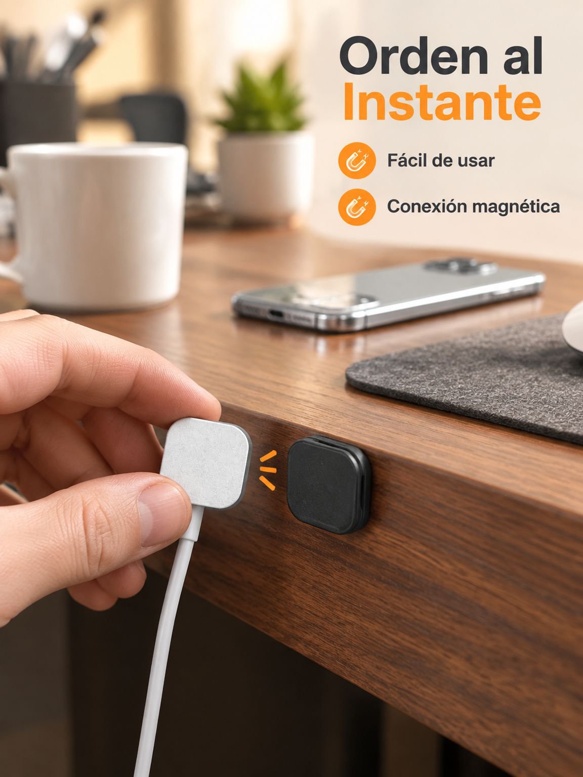 Cables organizados en casa, oficina o auto con clips magnéticos