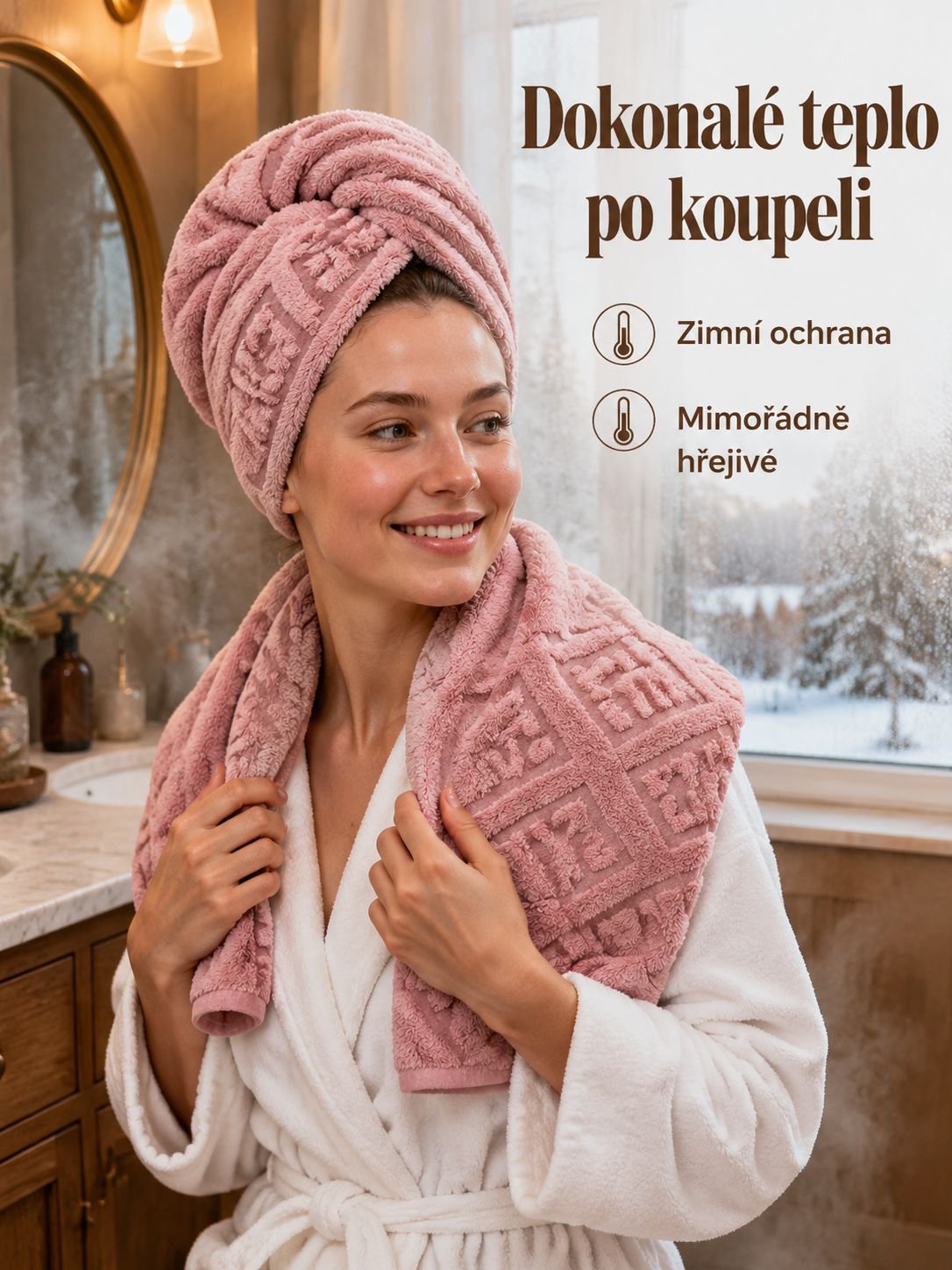 Domácí savý ručník na mokré vlasy s potiskem korálového fleecu