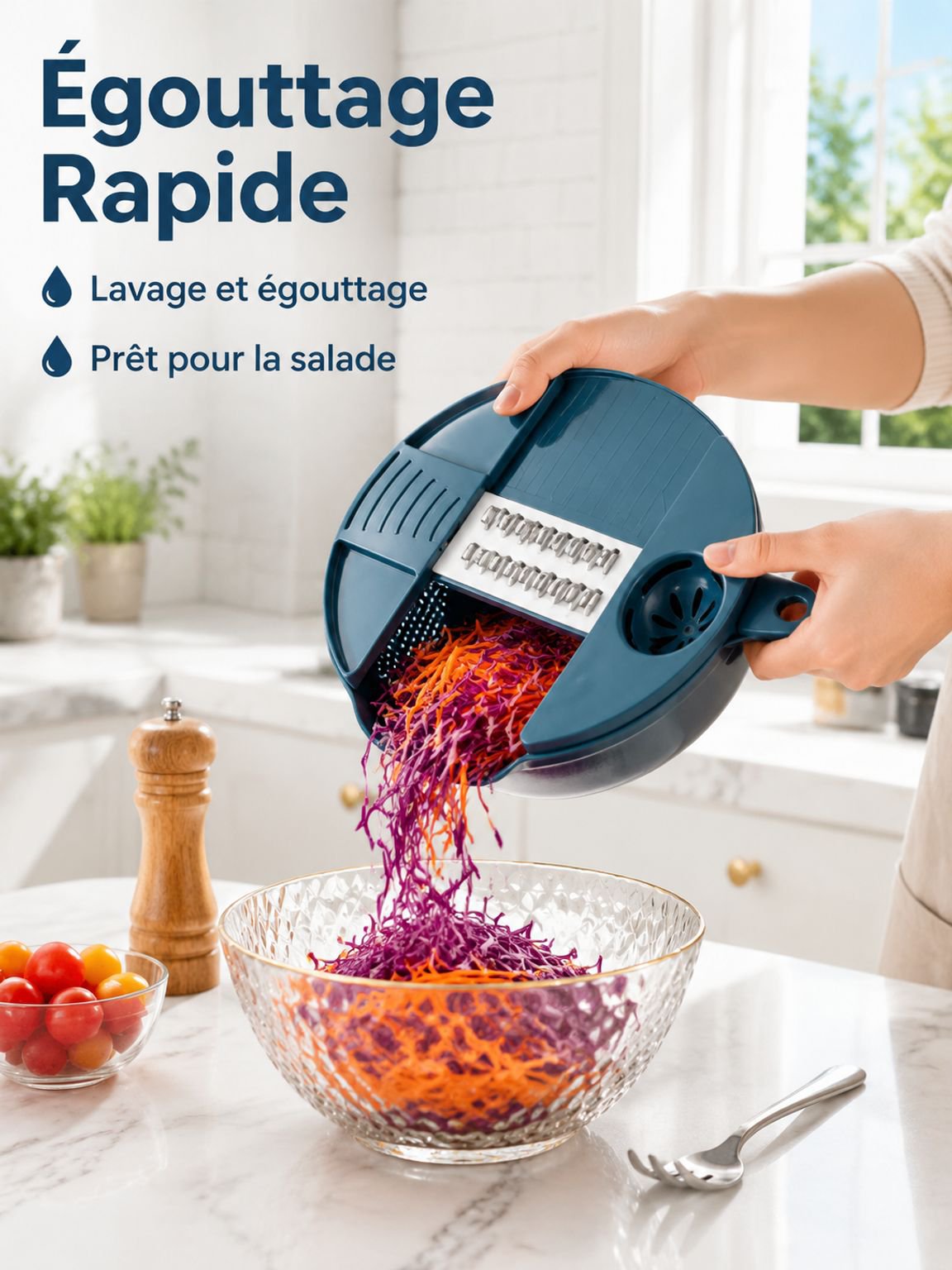 Ensemble multifonction 6 pièces pour légumes - essoreuse, râpe et coupe-légumes