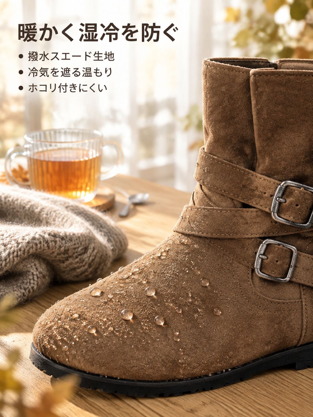 秋冬用インヒール・ブラウンショートブーツ　どんな服にも合わせやすいファッションブーツ
