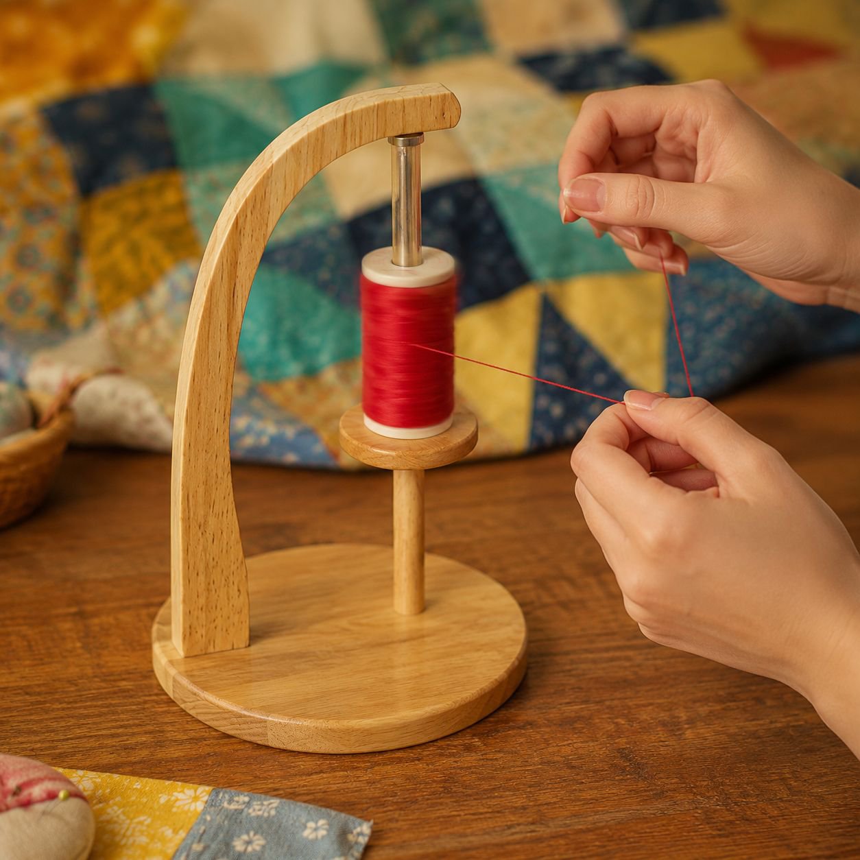 Rotating Magnetic Thread Holder with Spool and Tool Storage Grooves