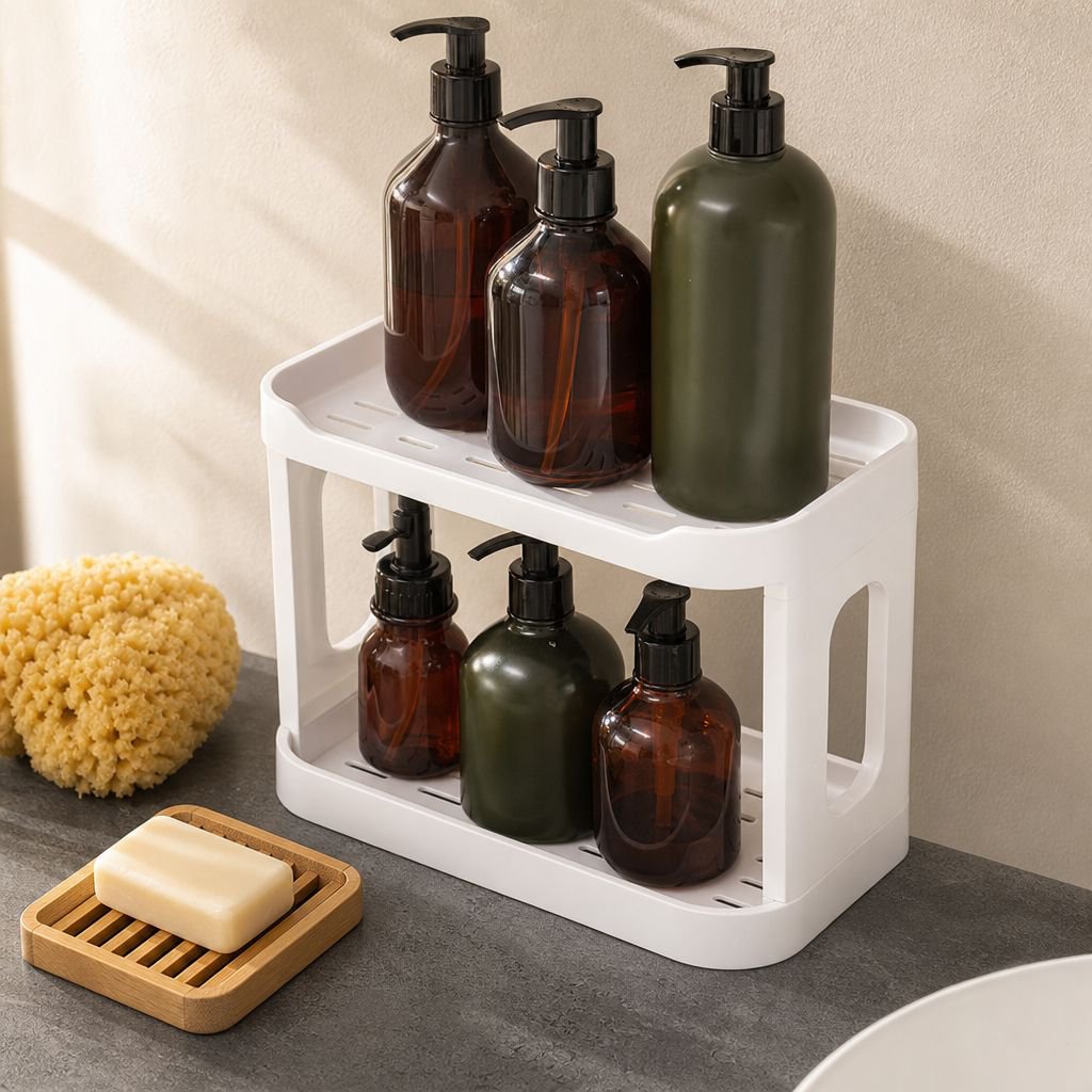 Durable bathroom rack with two spacious tiers