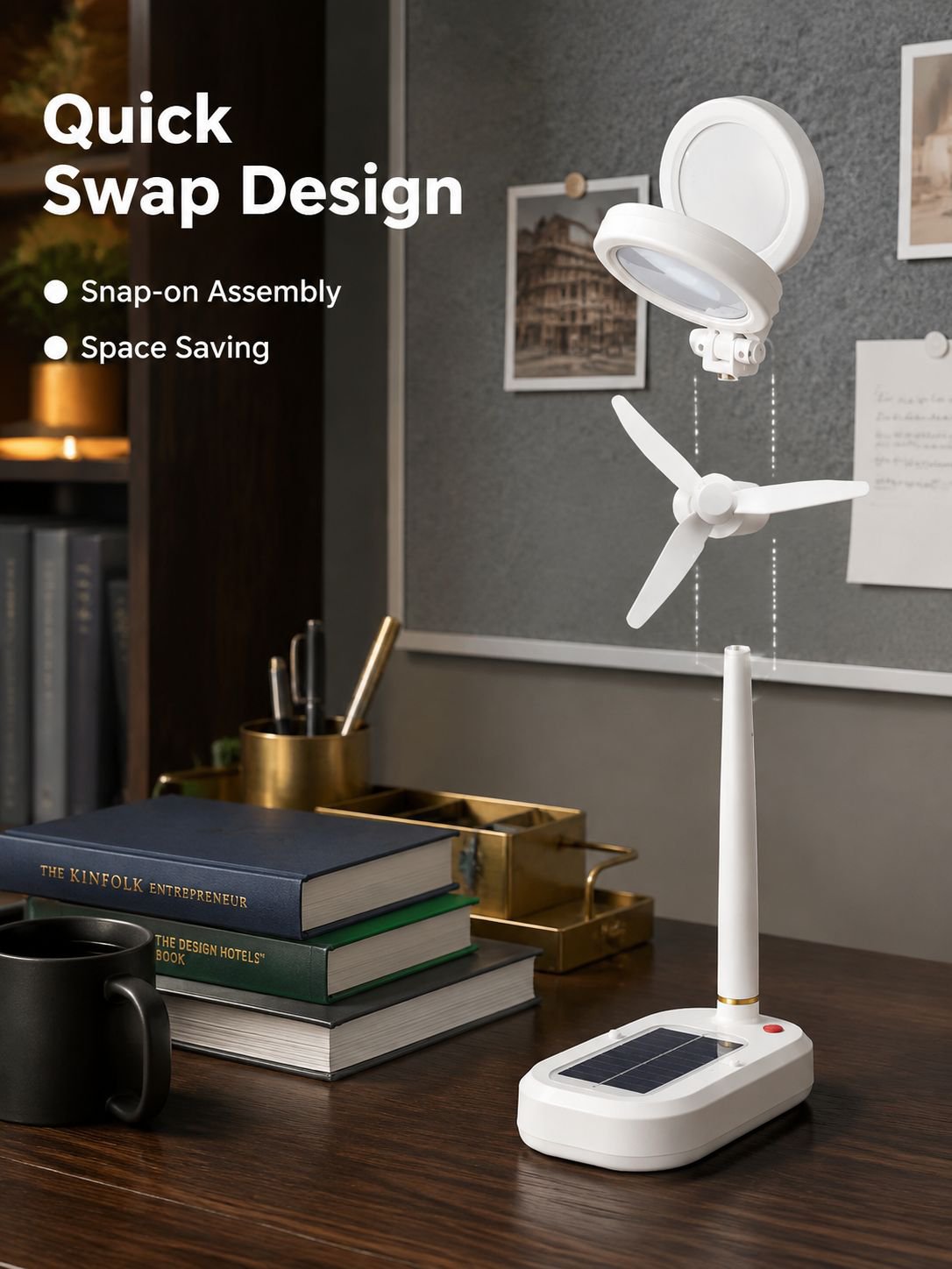 Solar Rechargeable Desk Lamp Study Fan