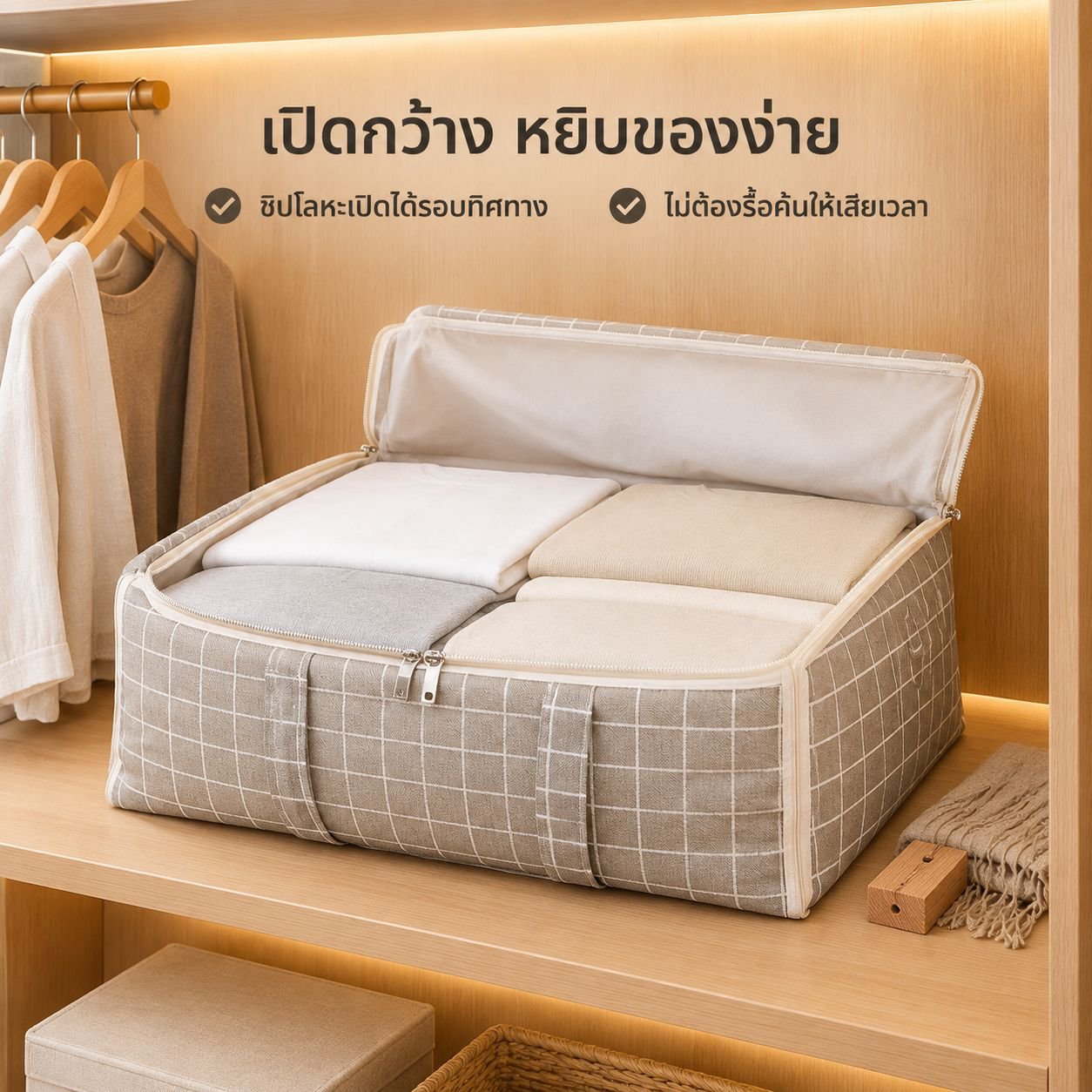 กระเป๋าเก็บเสื้อผ้าผ้าฝ้ายผสมลินินพิมพ์ลาย