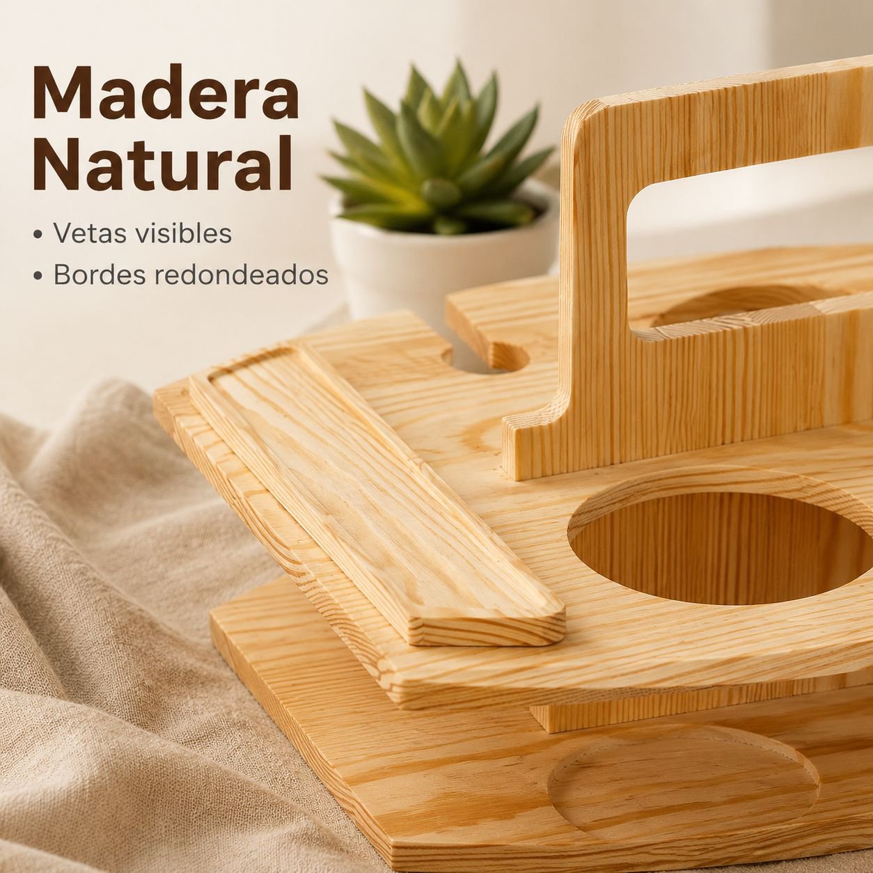 Bandeja portátil multicapa de madera para bebidas y aperitivos