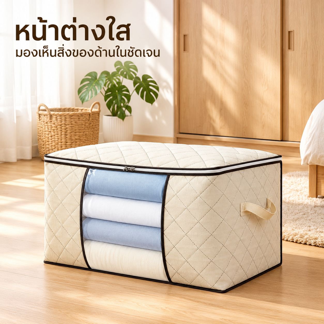 ถุงเก็บผ้านวมและเสื้อผ้าแบบหนา พร้อมช่องหน้าต่างใส