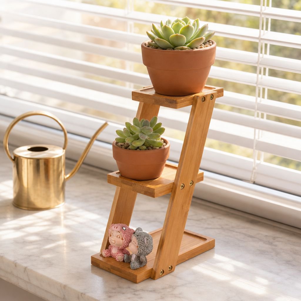 Mini Bamboo Flower Stand, Small Desktop Plant Display