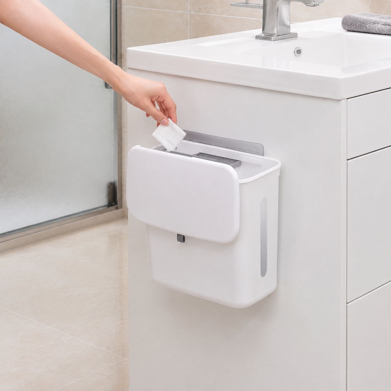 Cubo de basura colgante para puerta de gabinete de cocina, separación seco-húmedo, tapa deslizante