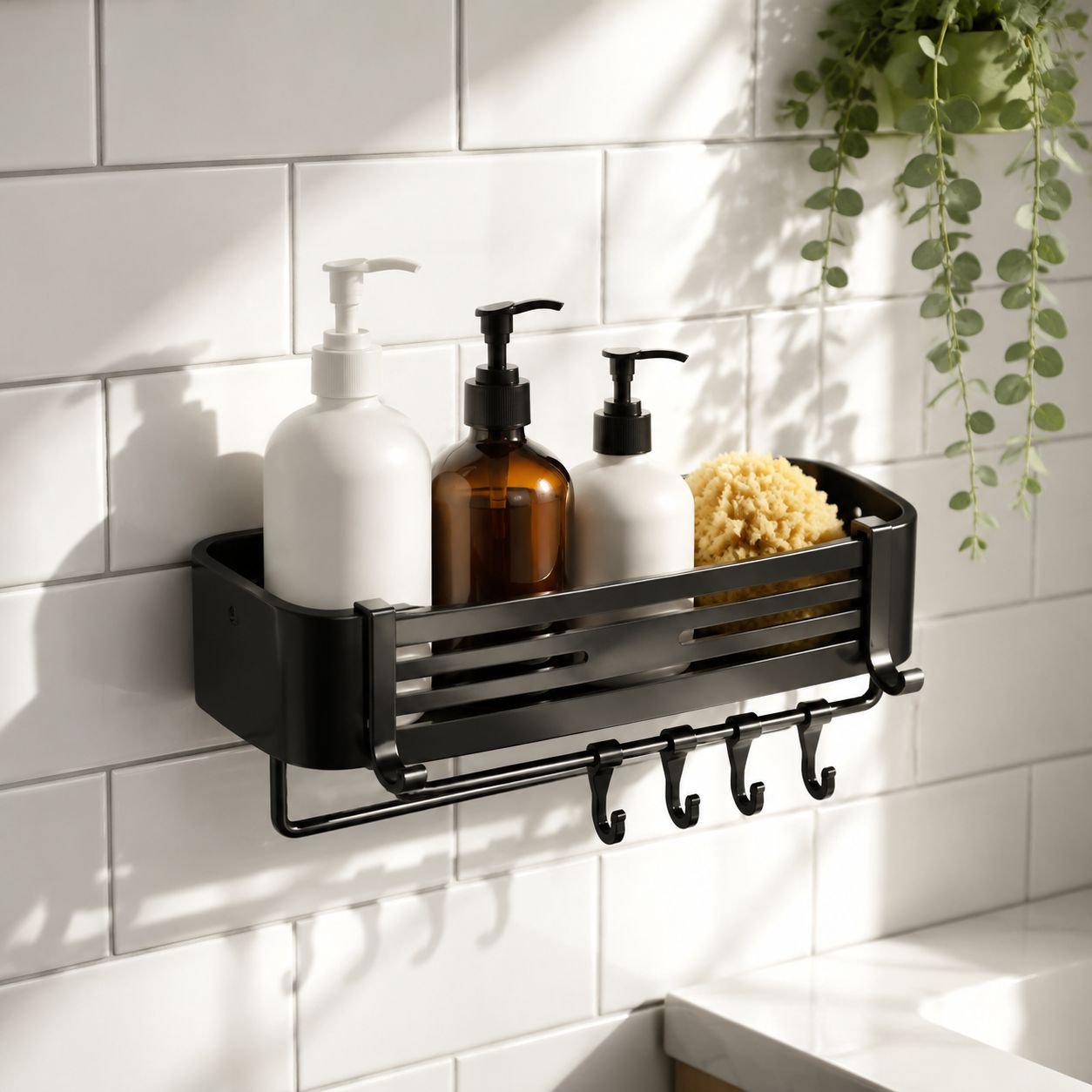 No-Drill Rectangular Bathroom Shelf