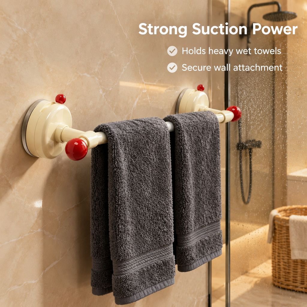 Suction Cup Towel Rack Punch-Free Wall Mounted Bathroom Towel Bar Bath Towel Shelf