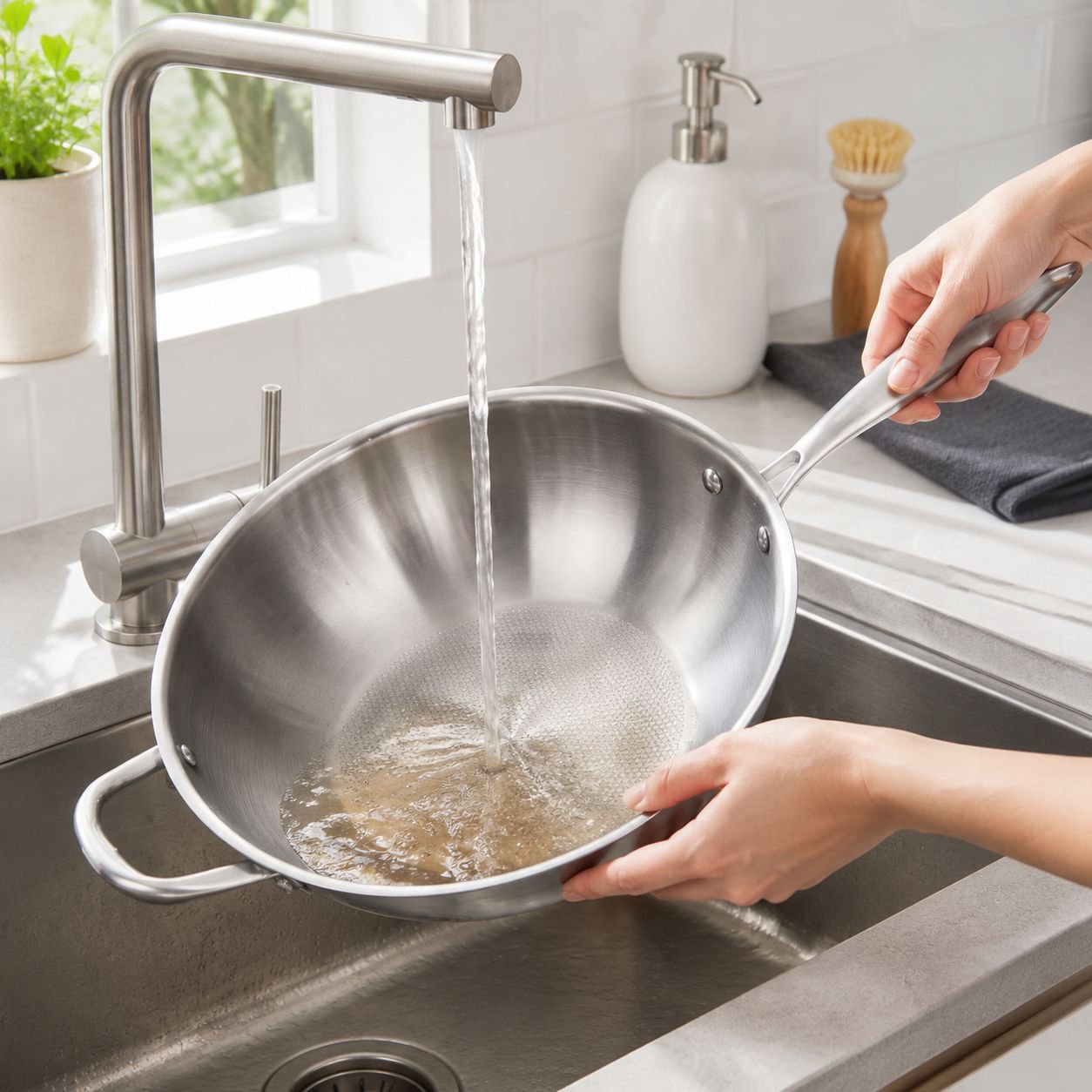 Household 304 Stainless Steel Non-Coated Frying Pan, Suitable for IH Cooktops