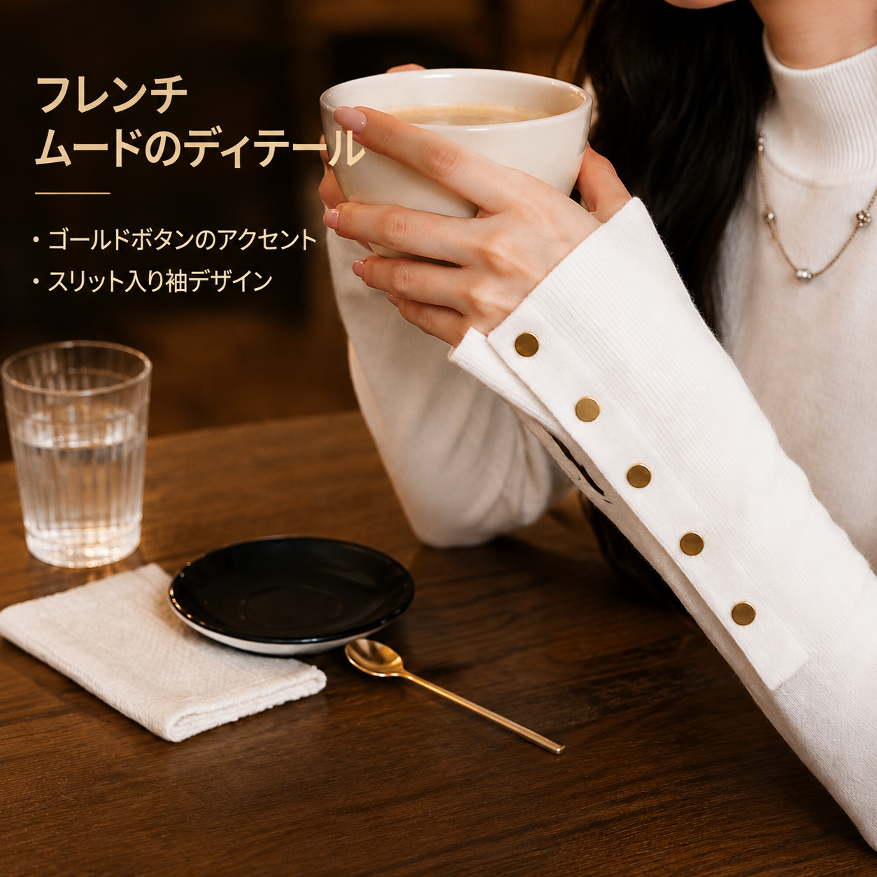 シンプルフレンチグレー女性用ハイネックニットインナー