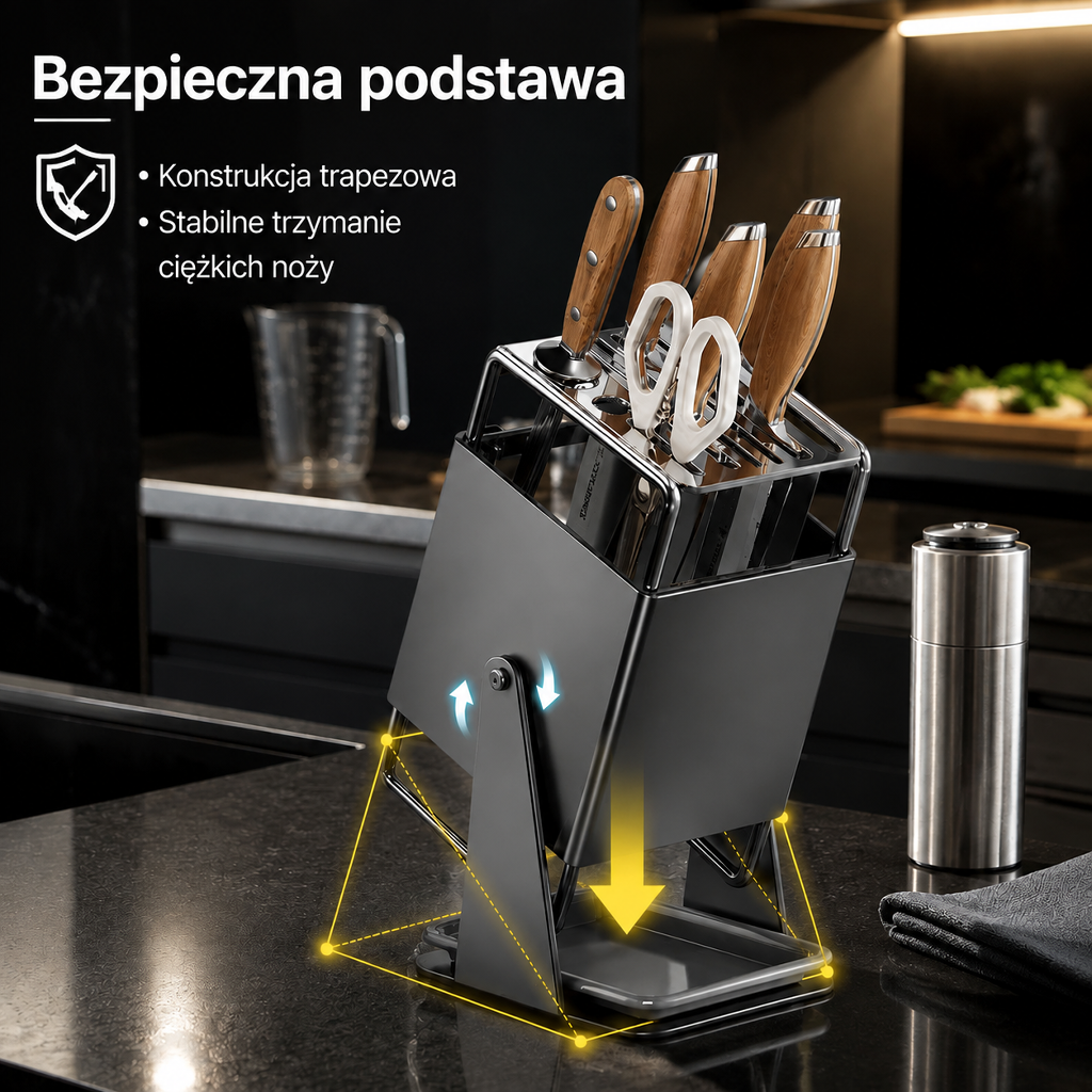 Otwarty, obrotowy stojak na noże do domu