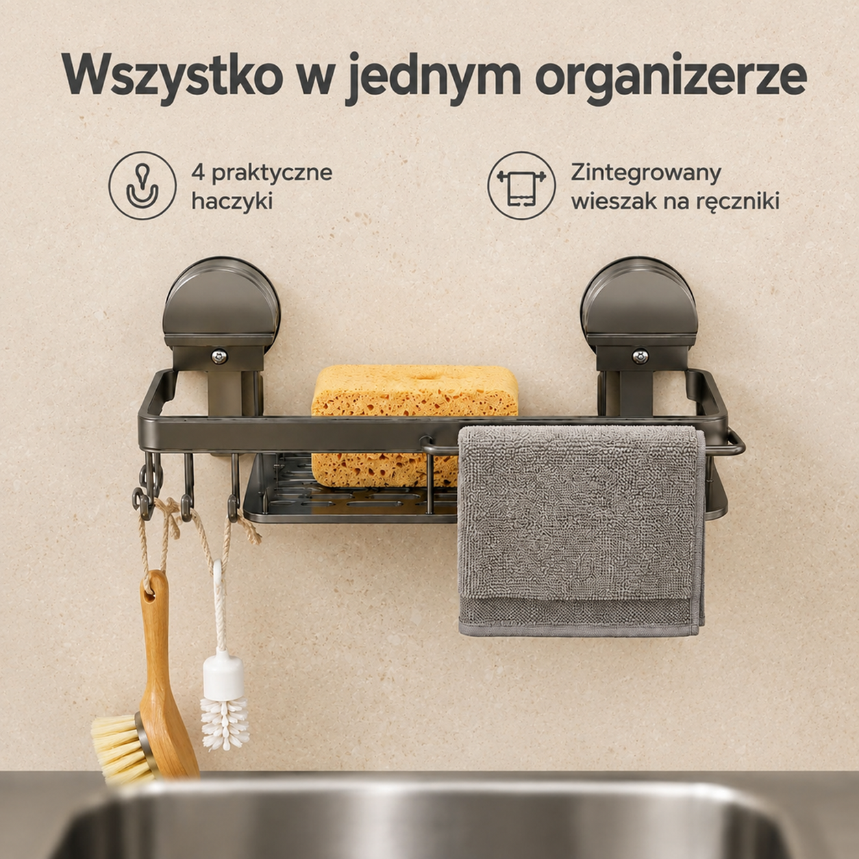 Wielofunkcyjny organizer do zlewu z przyssawką