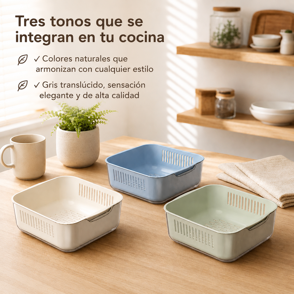 Cesta multifuncional de lavado y escurrido extragrande de doble capa