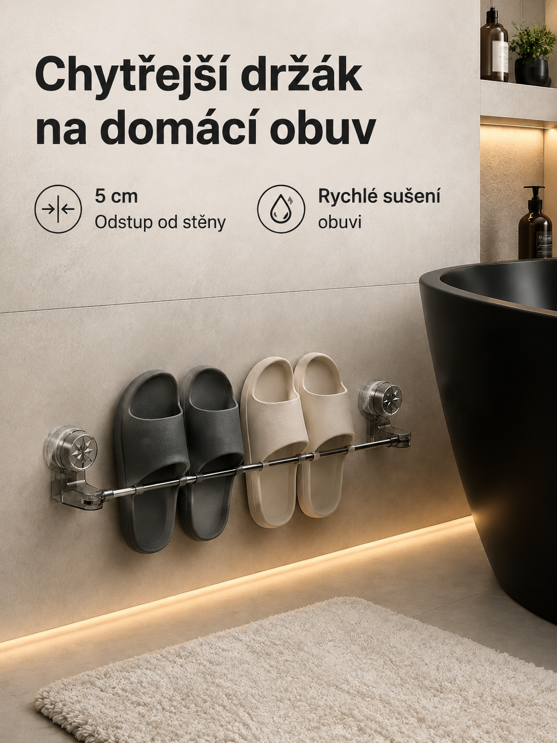 Výsuvný nerezový věšák na ručníky do koupelny s regálem na pantofle