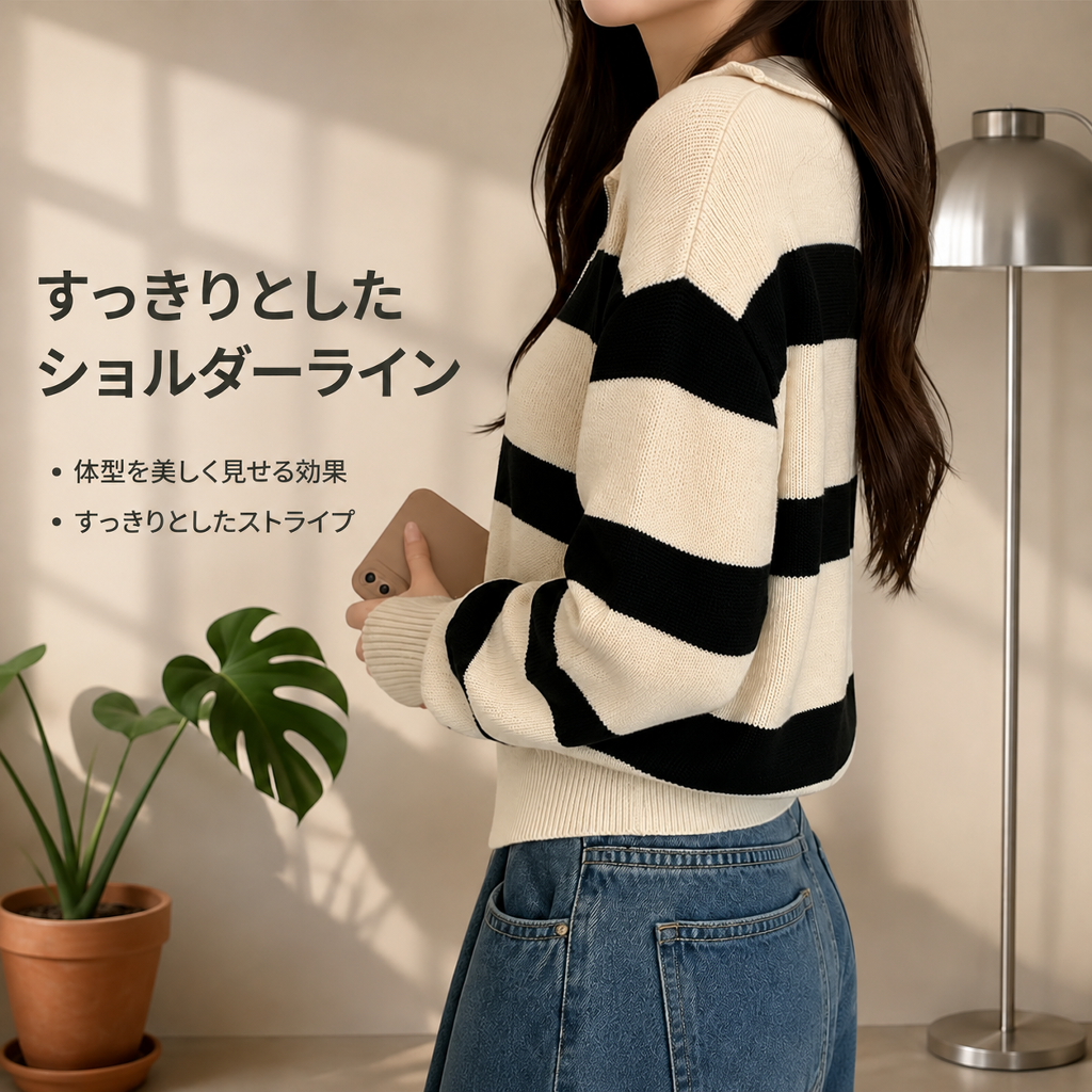 新作秋の女性用インナー・ストライプニット