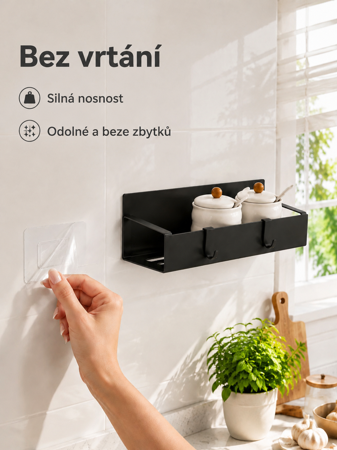 Bezvrtací nástěnná kořenková police