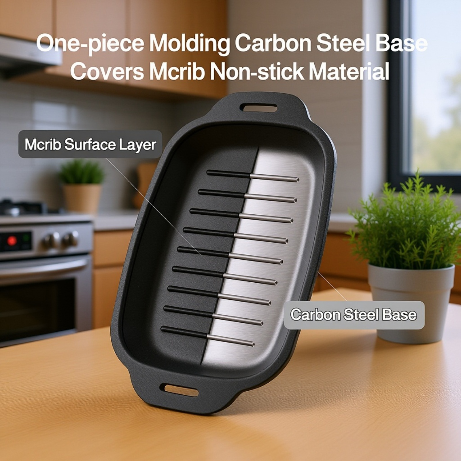  Non-stick Maifan Stone Carbon Steel Rectangular Grill Pan for Home Use