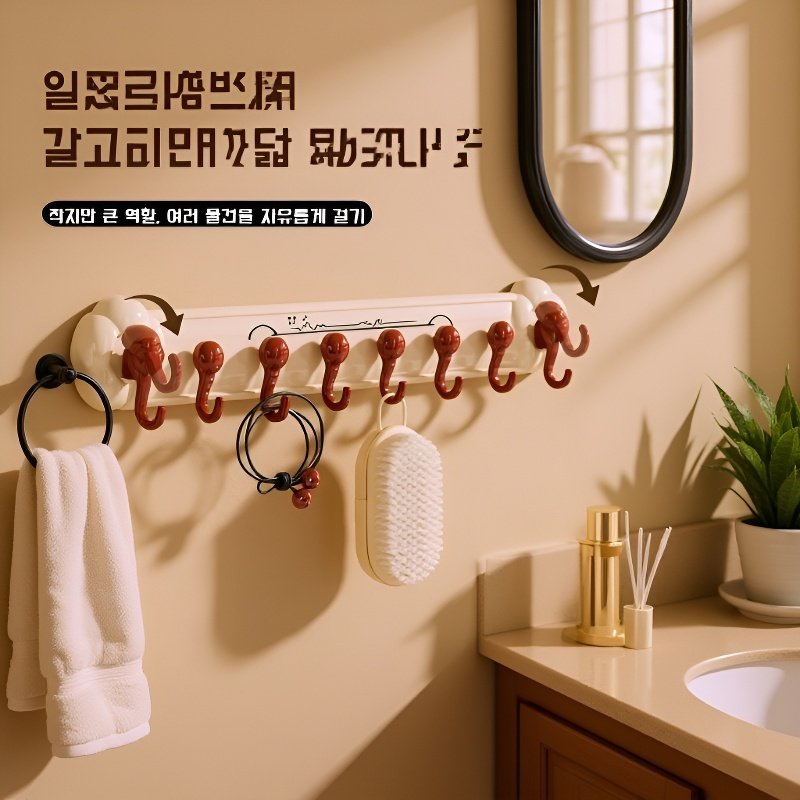 다용도 강력 후크 화장실 벽걸이 8연 수납 후크
