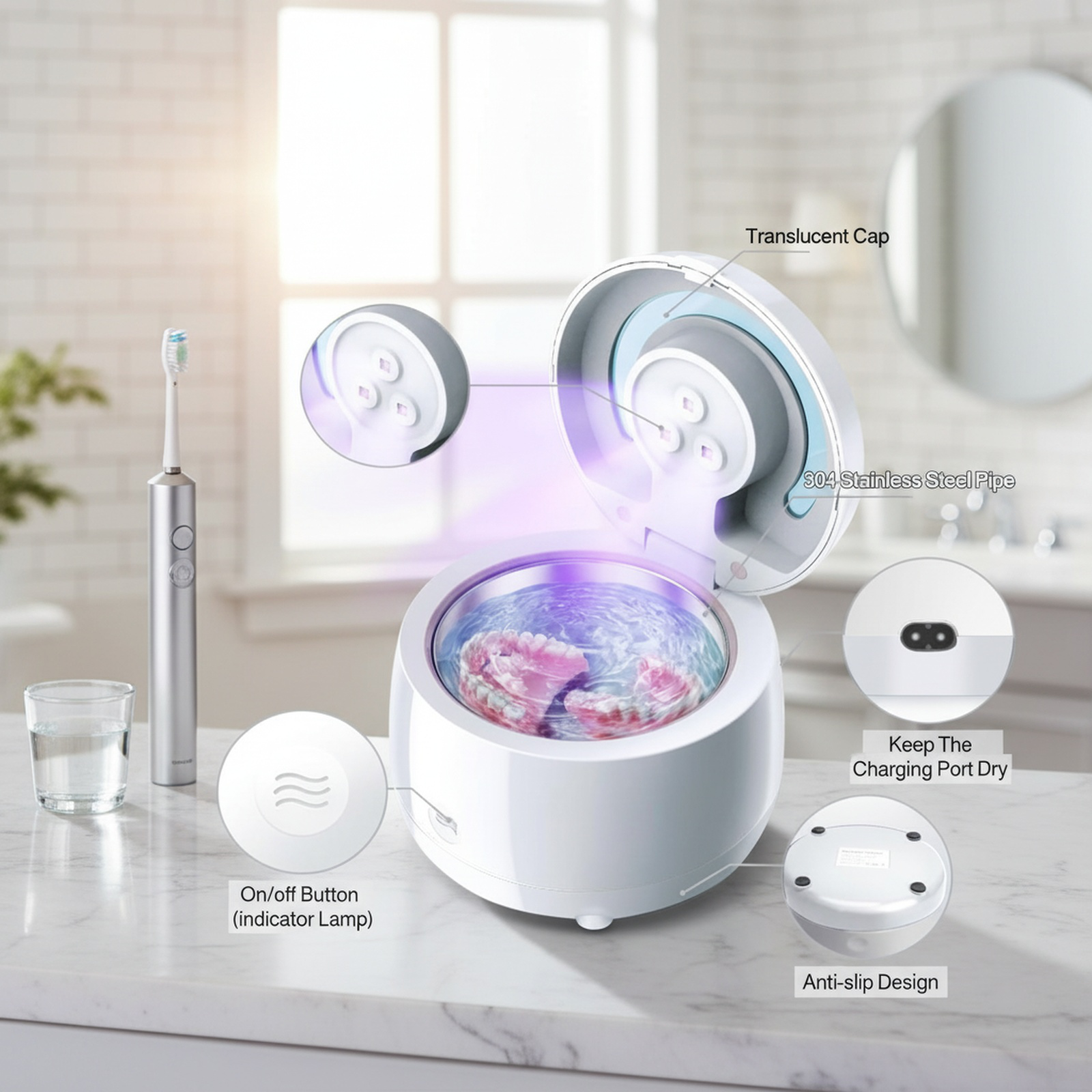 Multi-functional ultrasonic cleaner with UV sterilization